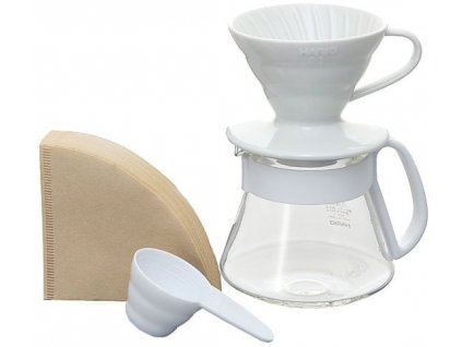 Hario Dripper V60-02 & Pot White Set keramický