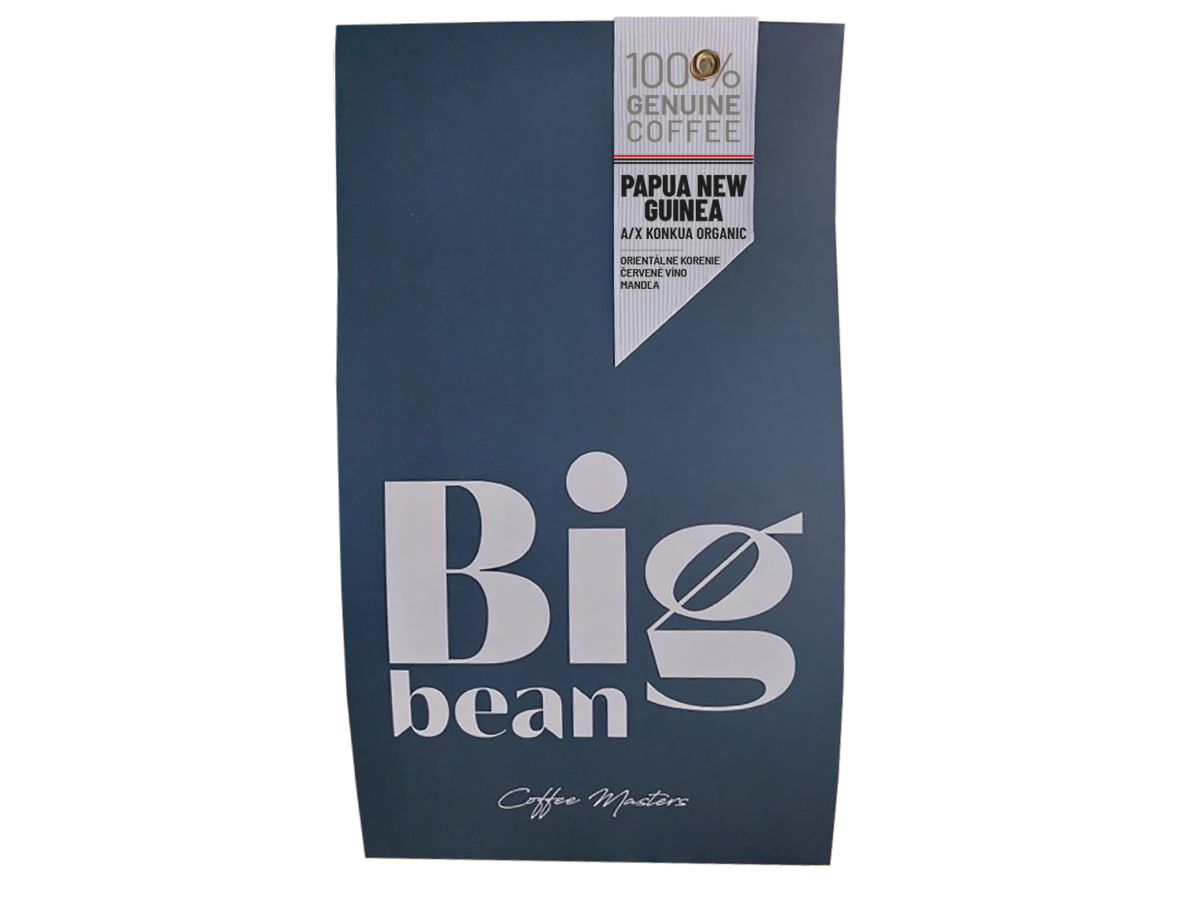 BigBean zrnková káva Papua Nová Guinea A/X Konkua Organic 100% Arabica 500g