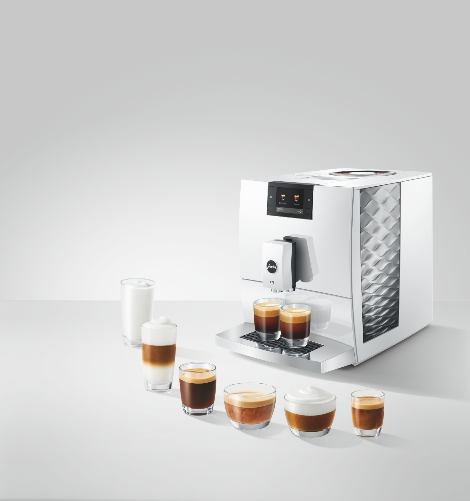 JURA C9 PianoWhite (EC) mliečne špeciality i Light Brew