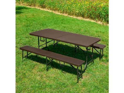 Souprava nábytku z technorattanu 2 x lavice + stůl Catering Wenge PATIO