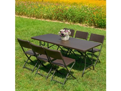 Souprava nábytku z technorattanu 6 x židle + stůl Catering Wenge PATIO