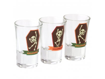 Sada 3 skleniček Halloween Skeleton na likér / vodku 35 ml
