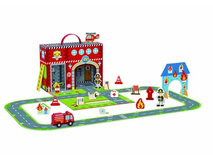 Požiarna stanica s dráhou v kufríku 18 ks