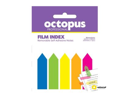 Octopus záložky samolepiace šípky 12x44 mm 5 farieb x 20 listov