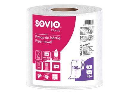 SOVIO papierové utierky 100 % celulóza 20cm x 100m 2-vrstvové 444 hárkov