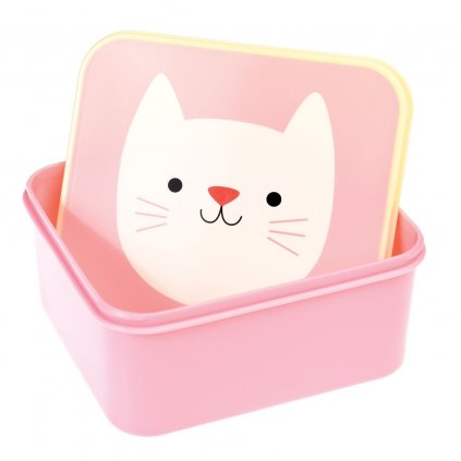 Růžový svačinový box s motivem kočky Cookie The Cat