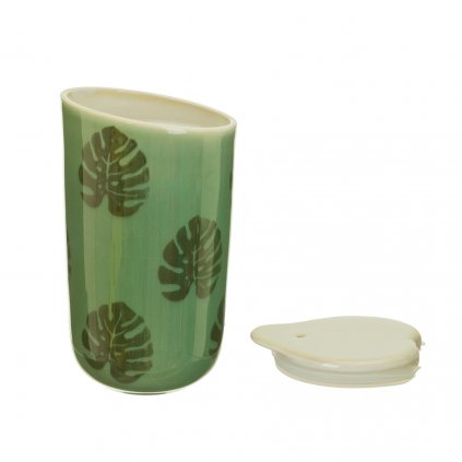 JUX004 A Cheese Plant Leaf Ceramic Travel Mug