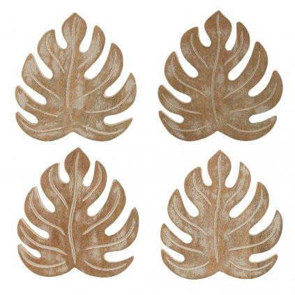 SC125 A Wooden Cheese Plant Coaster Set of 4 Set