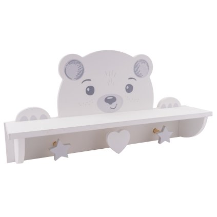 Bílá nástěnná polička s medvídkem Bear