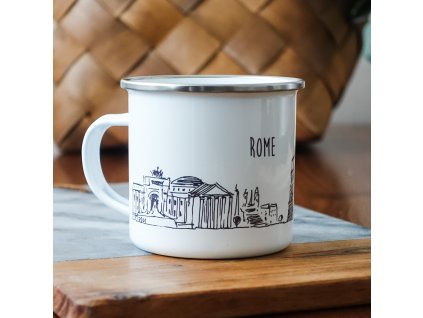 11935 bily smaltovany plechacek pamatkami rima a napisem rome 360ml