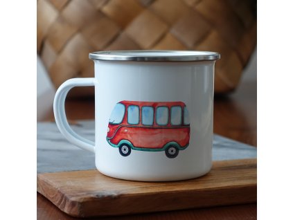 11929 bily smaltovany plechacek s autobusem 360ml