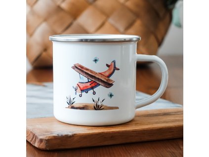 11932 bily smaltovany plechacek s letadlem 360ml