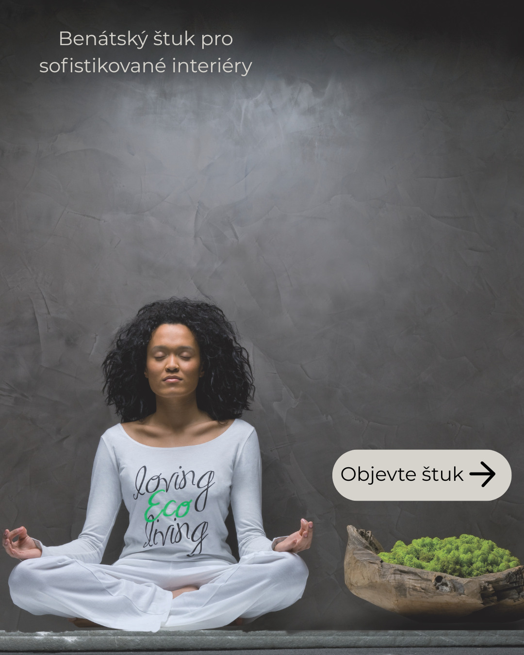 Dekorativní benátský štuk v tmavě šedém odstínu – elegantní interiér s meditační atmosférou a přírodními prvk