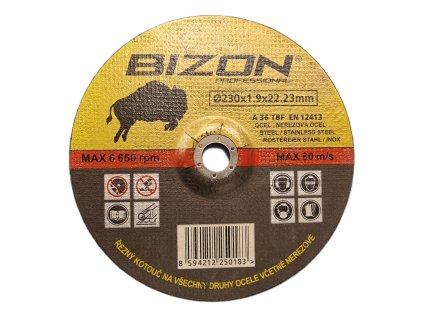 Řezný kotouč vydutý 230x1,9x22,2 mm BIZON - na ocel a nerez