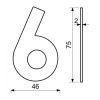 Domovní číslo - 6, ČERNÉ 2D, 75 mm - RICHTER CZECH RN.75L.6.CE