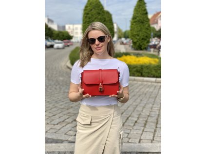 Italská kožená kabelka, červená 94881