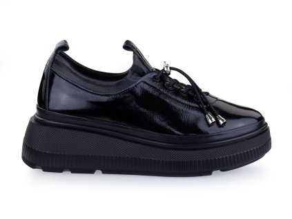 černé dámské kožené polobotky na vyvýšené podešvi