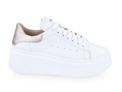 bílé vyvýšené tenisky, kožené