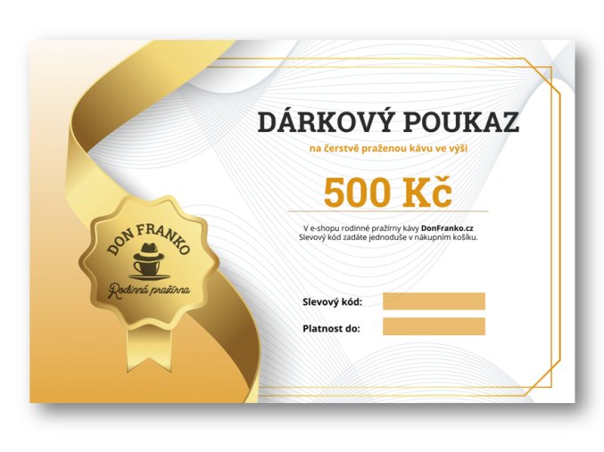 Dárkový poukaz na čerstvě praženou kávu Don Franko v hodnotě 500 kč 2022