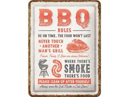Plechová cedule: BBQ rules - 15x20 cm
