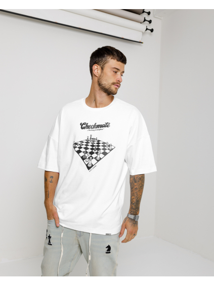 Oversized T-shirt Checkmate - white (Size XL)