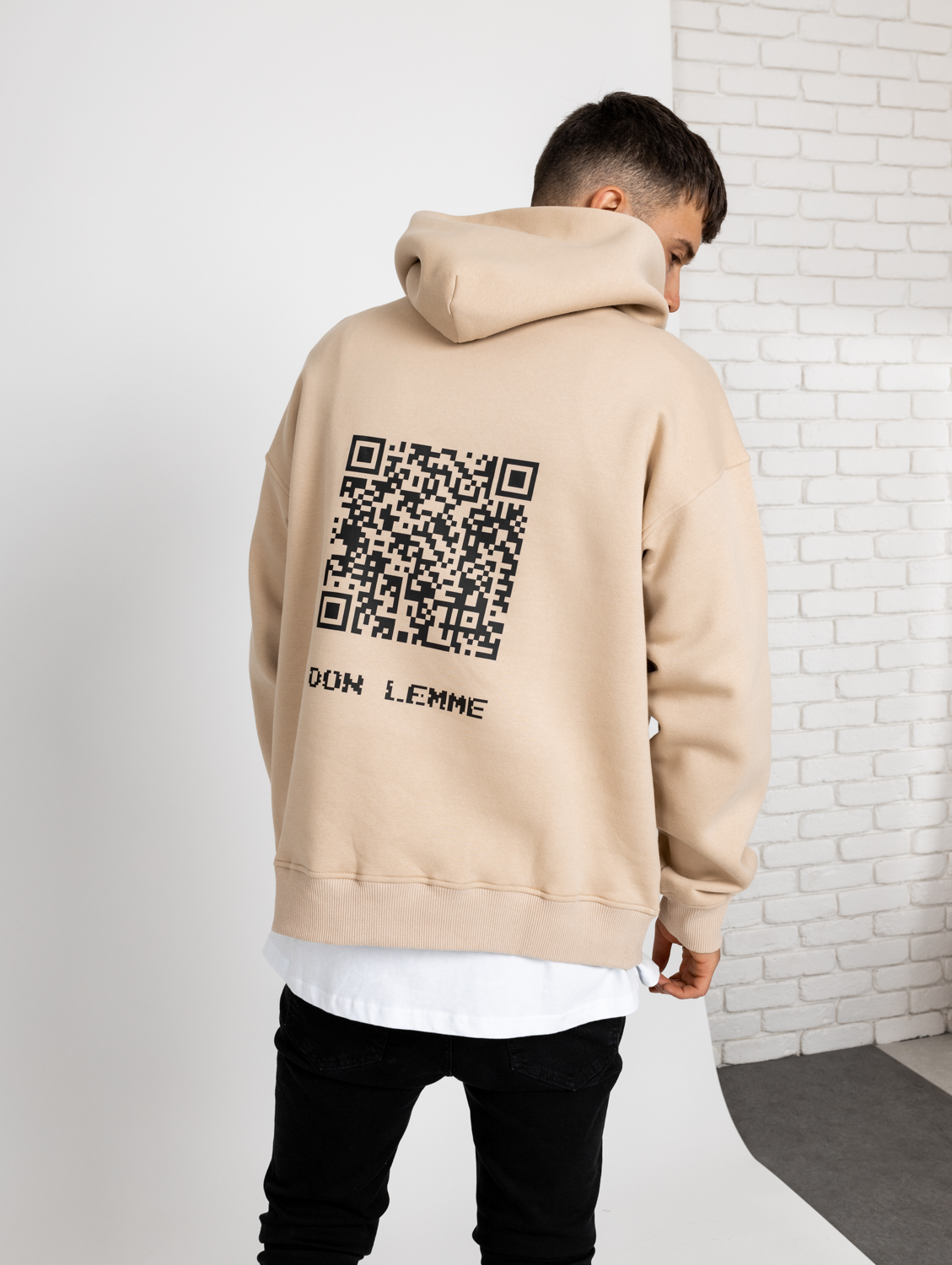 Don Lemme Oversized Mikina QR Code - piesková Veľkosť: S