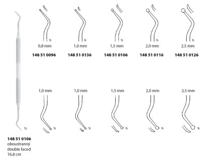 Exkavátor oboustranný; 1,5 mm; 16,8 cm  Ergonomický oboustranný exkavátor pro přesné čištění a přípravu dutin