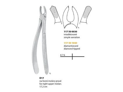 Kleště extrakční D17  Extrakční kleště pro horní pravé moláry