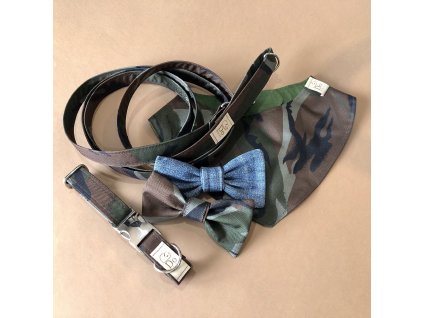 Kolekce Army obojek, vodítko, motýlek, šátek