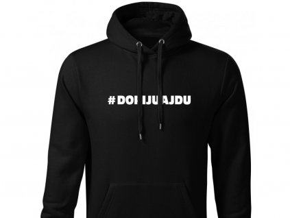 panska mikina s kapuci s potiskem dopijuajdu dopijuajdu cerna s bilym textem