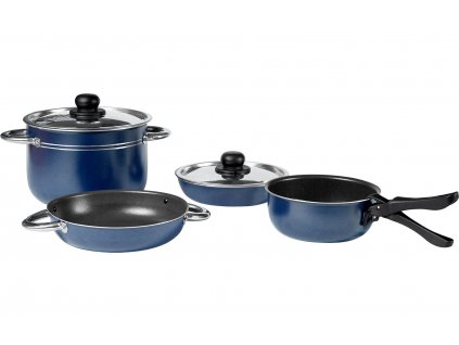 Sada kempingových modrých panvíc