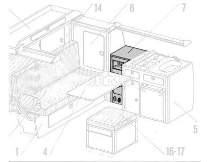 VW T3 Skříň na nádobí s 1 dveřmi jako stavebnice - Granitto laminát