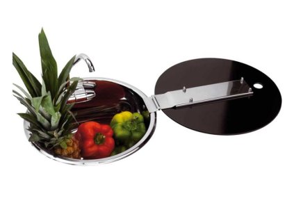 Dřez s kohoutkem a skleněným víkem, Ø 30cm