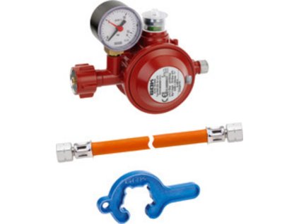 Regulátor nízkého tlaku 50 mbar s manometrem a hadicovým vedením