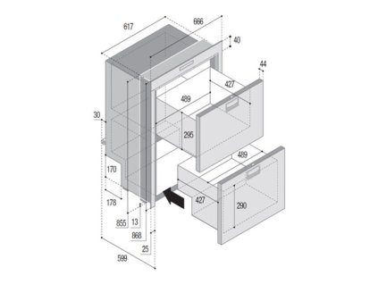 Dvojitá zásuvka mrazničky/chladničky DW180 DTX - 144 l