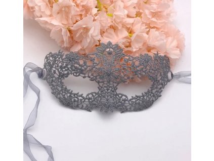 Škraboška krajková šedá/třpytky