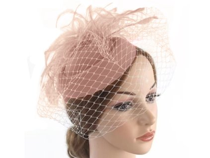 Dámský fascinátor se závojem pudrová