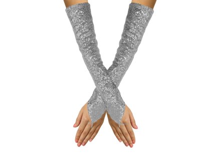Dámské elegantní společenské rukavice stříbrná