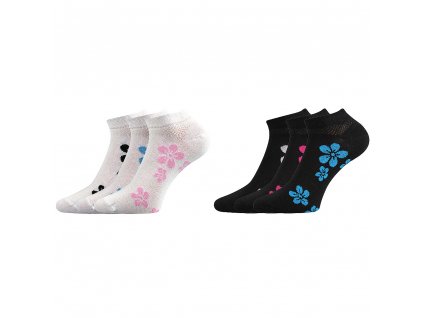 ponožky Piki 18 (Obrázek kytky modré, bílá, Barva černá, Velikost 26-28 (39-42))