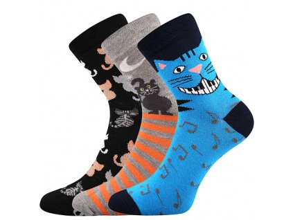 ponožky Xantipa 55 (Barva mix, Obrázek kočka, pruhy oranžové, Velikost 26-28 (39-42))