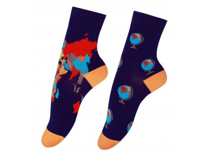 ponožky dámské mapa světa a globus Funky (Barva tmavě modrá, Velikost 35-38)