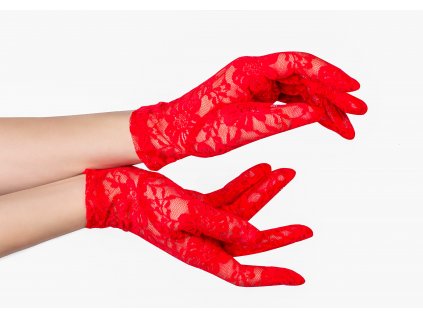 Společenské rukavice krajkové cervená 21cm 179 kc