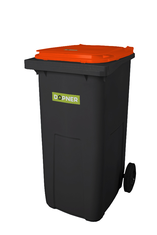 Plastová popelnice DOPNER 240 l - černá s oranžovým víkem