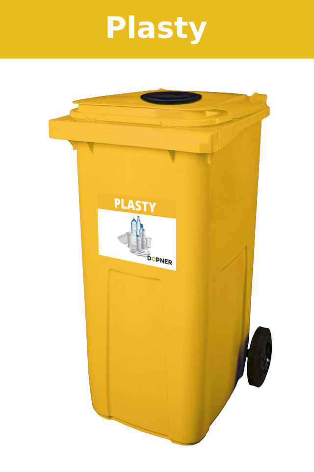 Žlutá plastová popelnice na plasty DOPNER 240 l s vhozem