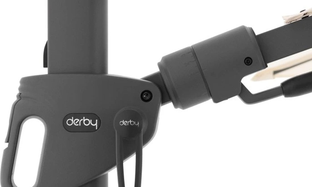 Detail kloubového mechanismu a naklápěcího systému zahradního slunečníku Derby DX od Doppler