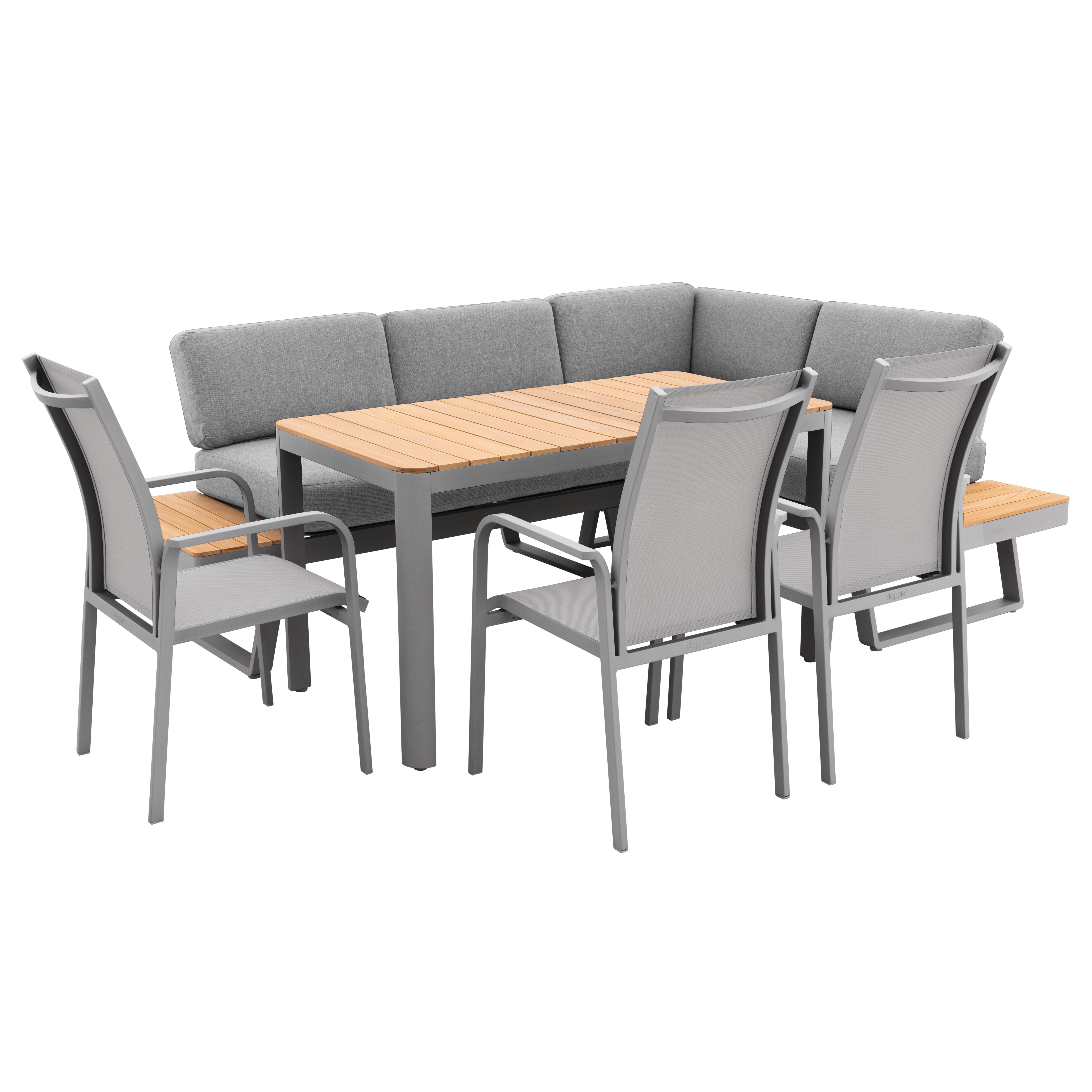E-shop Doppler EXPERT PLUS AVERSA TEAK záhradná sedacia súprava 3+2+1 sivá