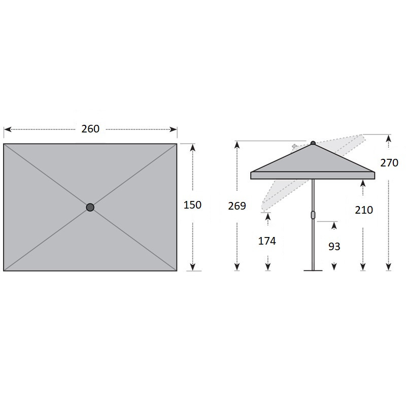 E-shop Doppler SUNLINE WATERPROOF záhradný slnečník 260 x 150 cm hnedá