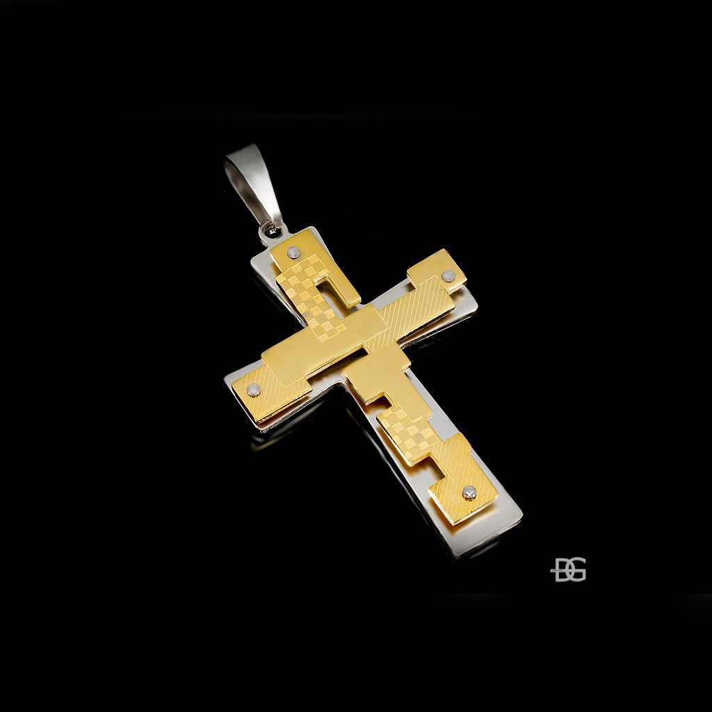 Netradiční křížek ve zlato stříbrném provedení - Chirurgická ocel  + Doprava zdarma + Dárkové balení zdarma