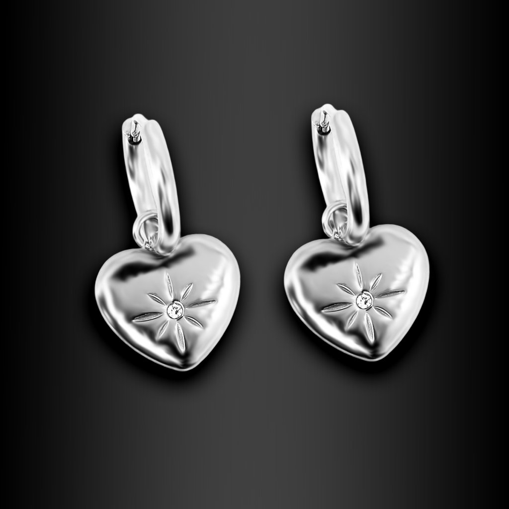 Visací náušnice kroužky se srdíčky - Chirurgická ocel  + Doprava zdarma + Dárkové balení zdarma