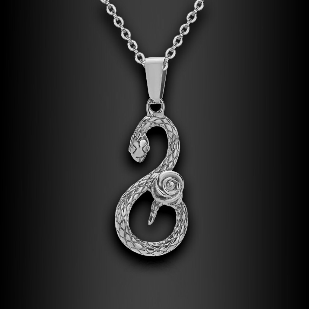 Ocelový přívěsek Rosaceptus | Had s růží | DG Šperky  + Řetízek zdarma + Doprava zdarma + Dárkové balení zdarma